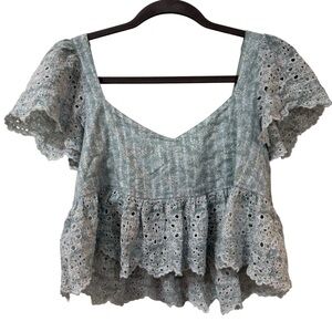 American Eagle Outfitters eyelet lace smocked peplum top cottagecore size M